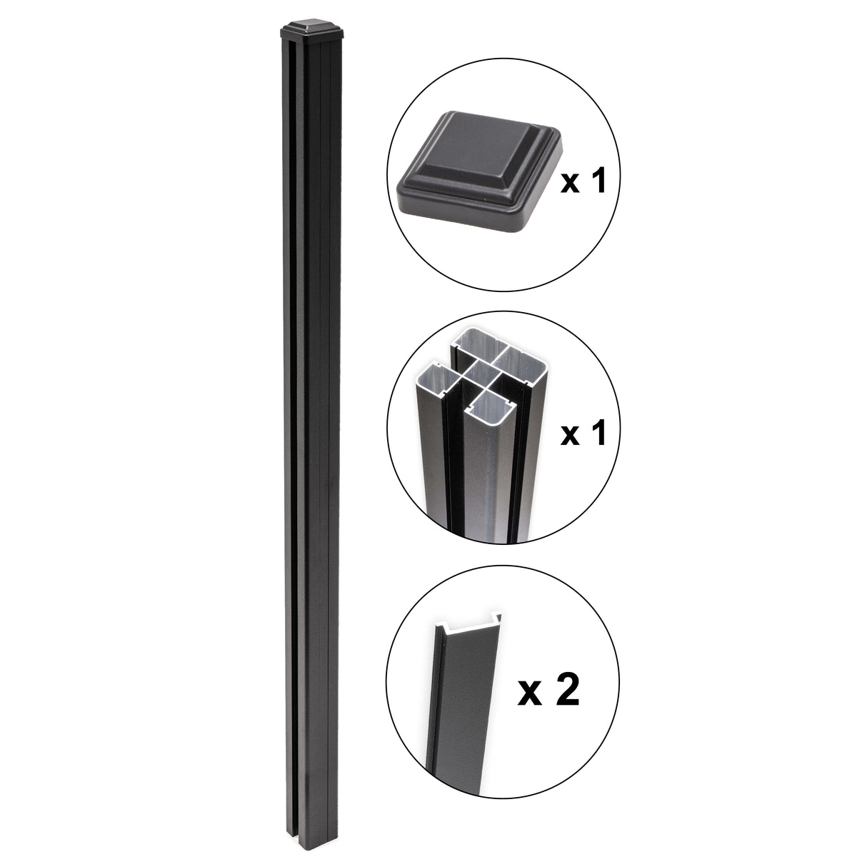 Aluminum Heavy Duty 8 ft. In-Ground Gate Post - Black (3.15 in. x 3.15 in. x 8 ft.)