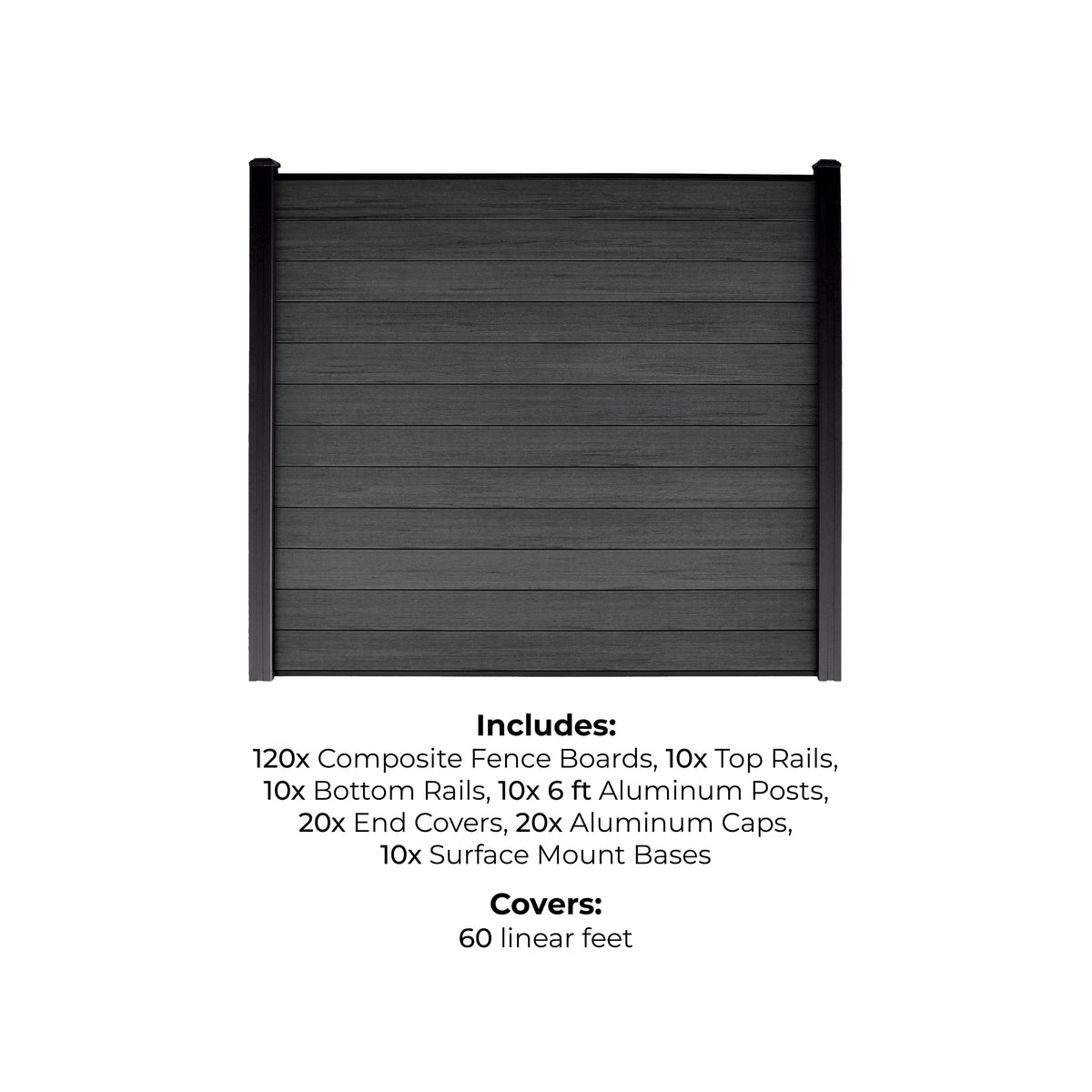 10-Pack Co-extruded Composite Fence Kits - Brushed Urban Gray (6 ft. x 6 ft. - 8 ft. In-Ground Posts)