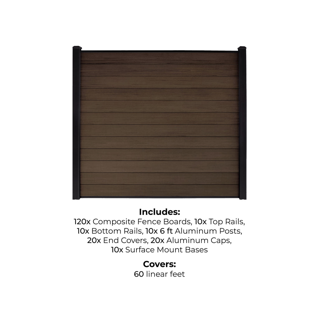 10-Pack Co-extruded Composite Fence Kits - Brushed Umber (6 ft. x 6 ft. - 6 ft. Surface Mount Posts)