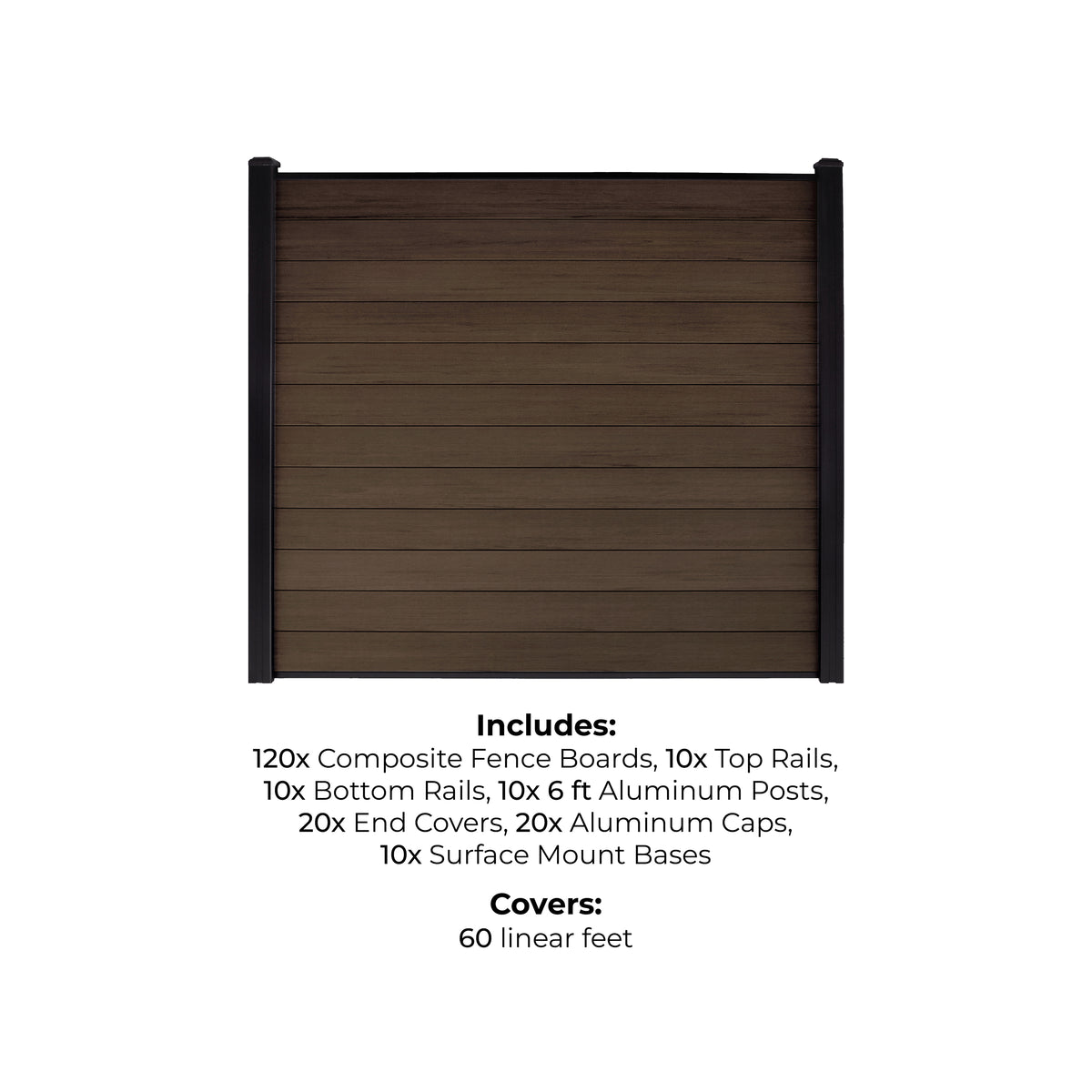 10-Pack Co-extruded Composite Fence Kits - Brushed Umber (6 ft. x 6 ft. - 8 ft. In-Ground Posts)