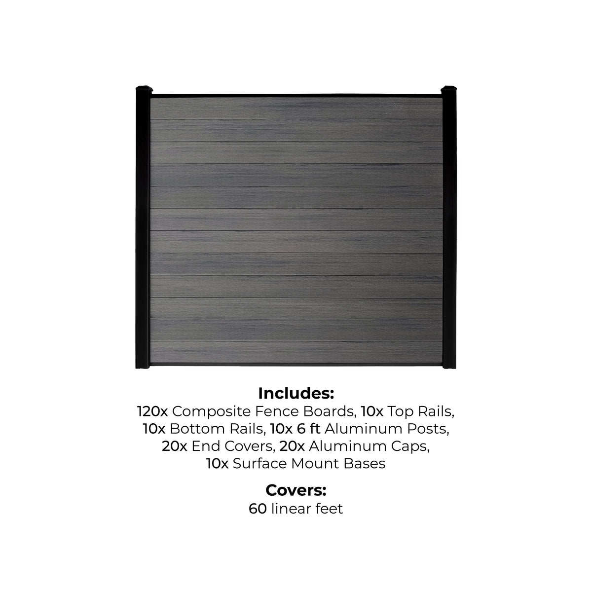 10-Pack Co-extruded Composite Fence Kits - Brushed Ashwood Gray (6 ft. x 6 ft. - 8 ft. In-Ground Posts)