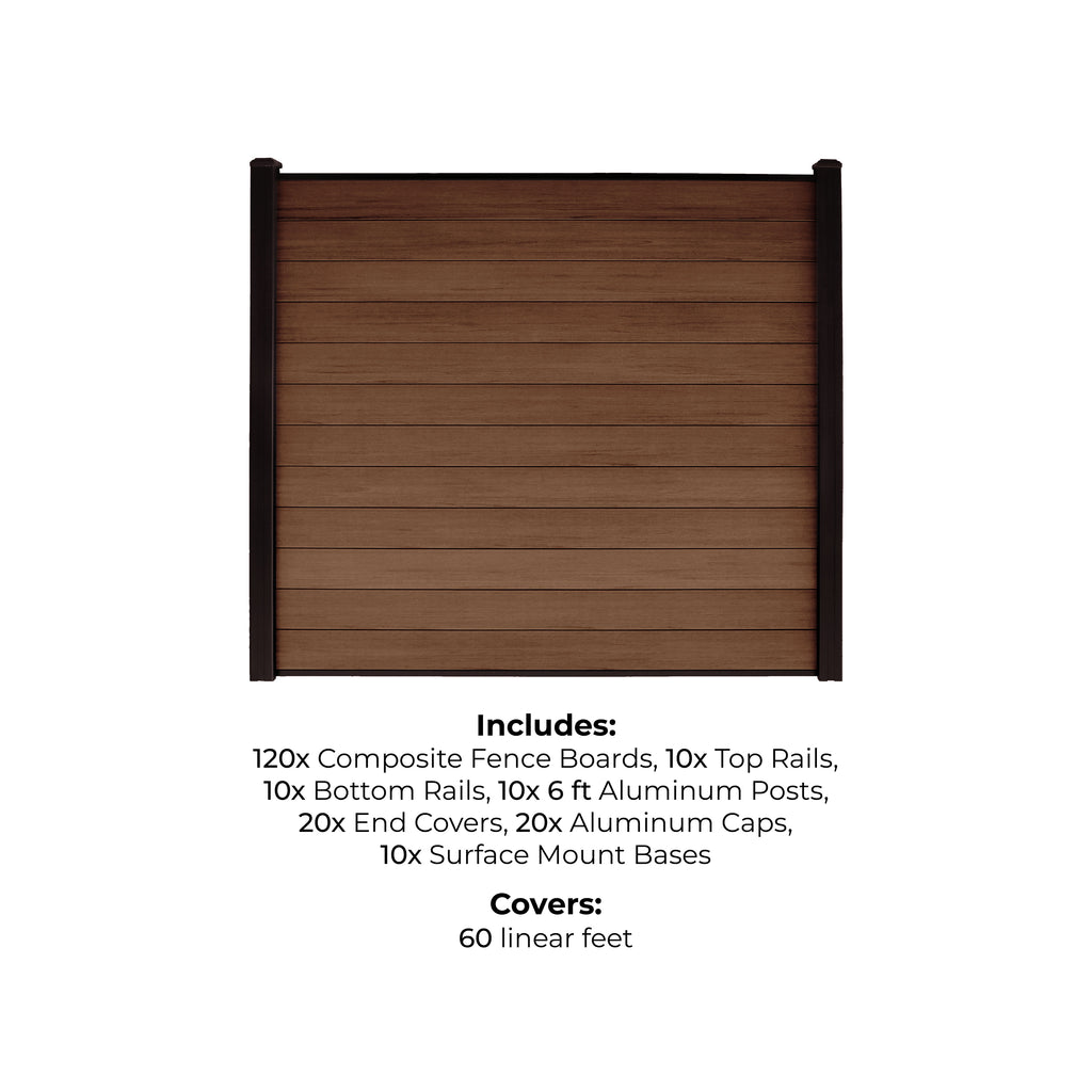 10-Pack Co-extruded Composite Fence Kits - Brushed Auburn Brown (6 ft. x 6 ft. - 6 ft. Surface Mount Posts)