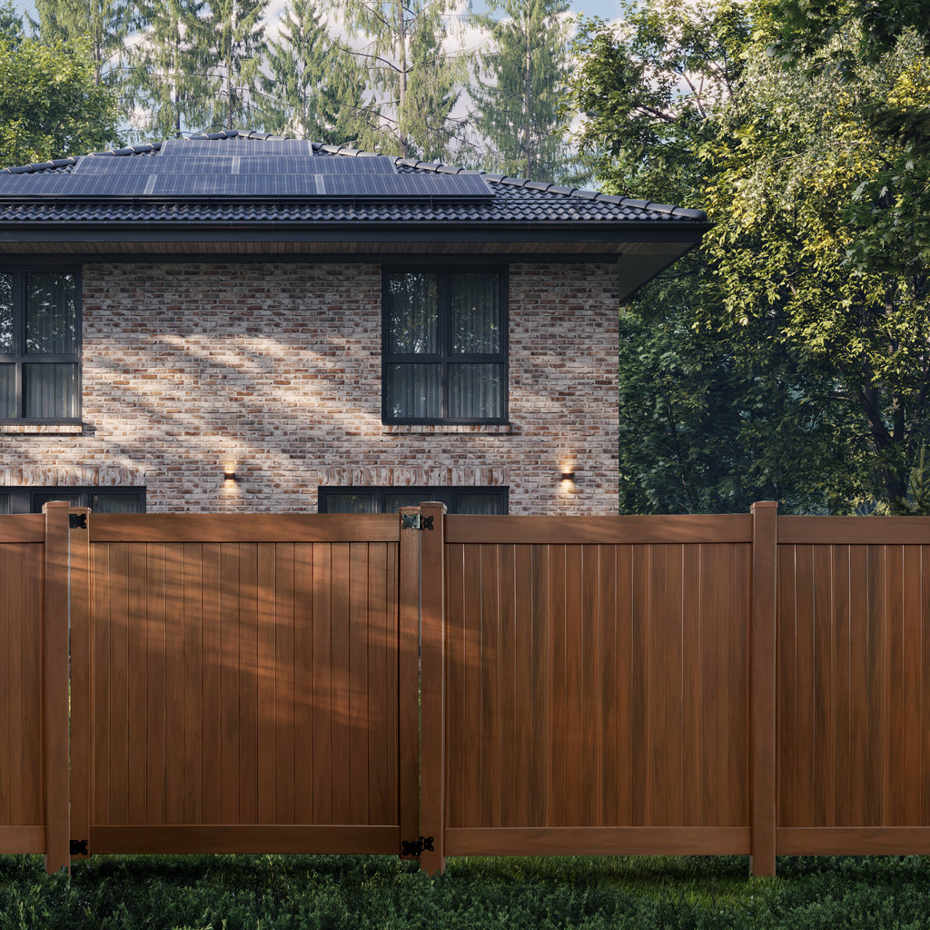 Vinyl Fence Gate with Metal Inserts - Woodgrain Brown (6 ft. x 6 ft.)
