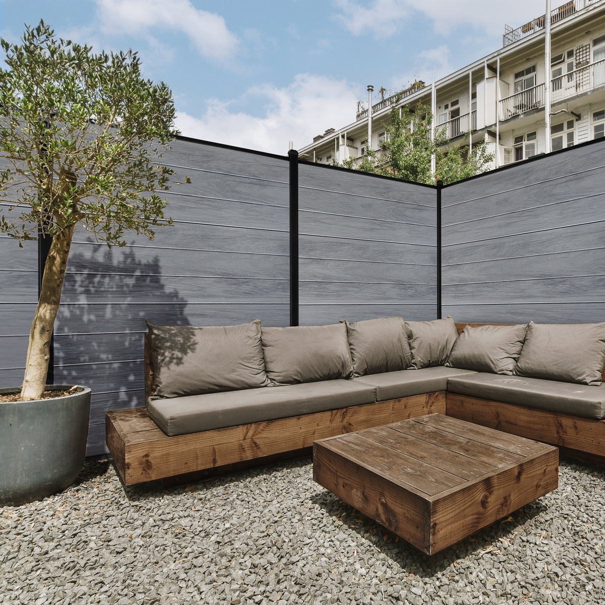 Horizontal Vinyl Fence Panel - Woodgrain Gray (6 ft. x 6 ft.)
