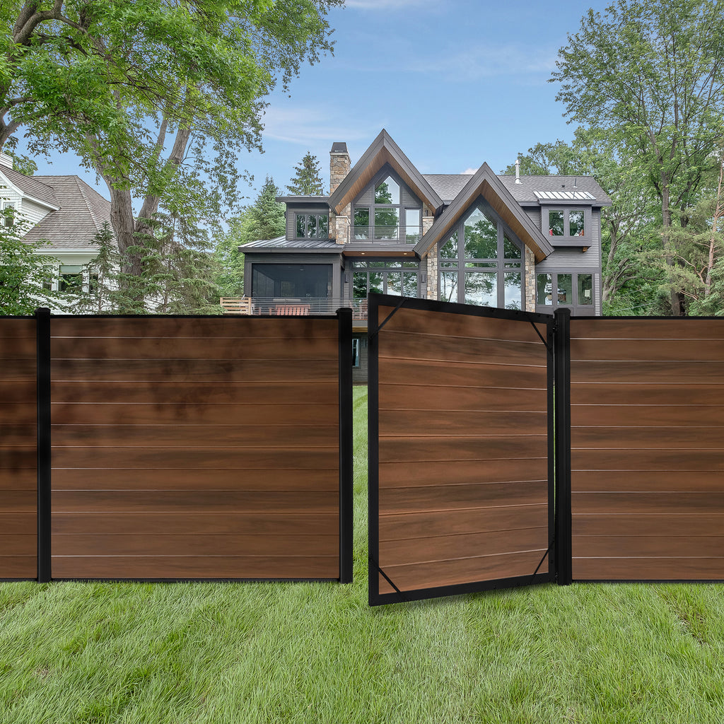Horizontal Vinyl Fence Panel - Woodgrain Brown (6 ft. x 6 ft.)