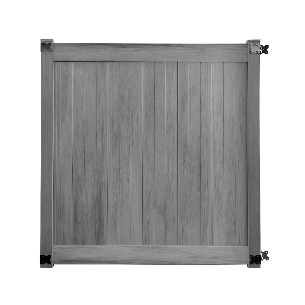 Vinyl Fence Gate with Metal Inserts - Woodgrain Gray (6 ft. x 6 ft.)