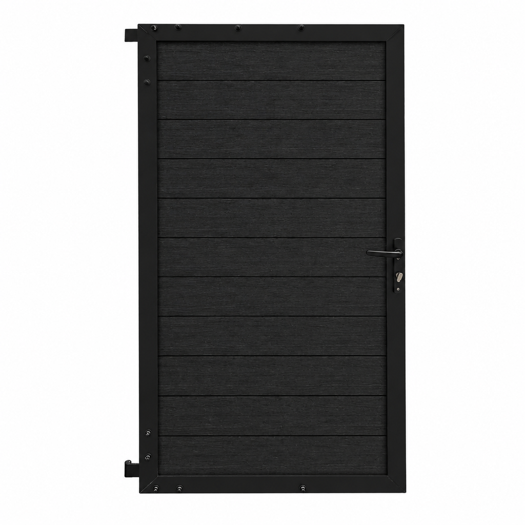 Aluminum Gate Frame Kit with Boards - Woodgrain Black (3 ft. x 6 ft.)