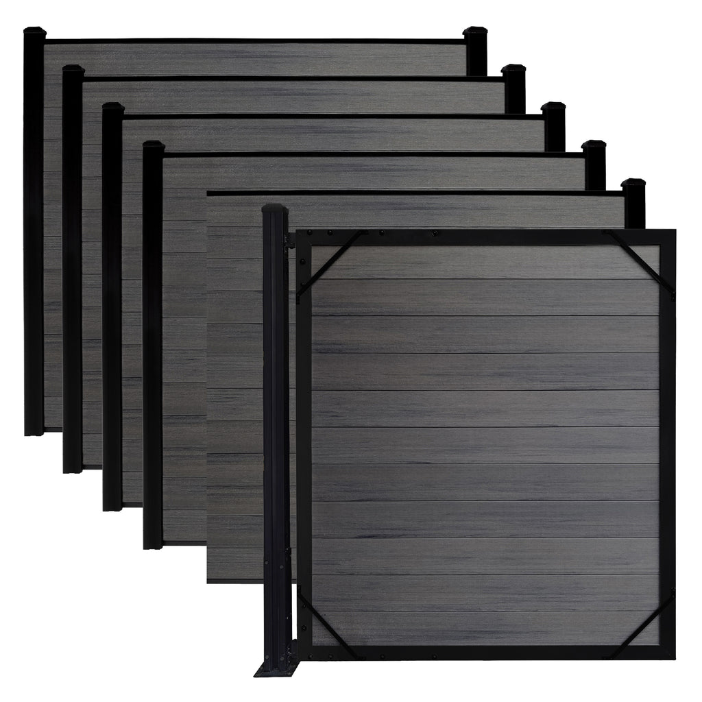 Aluminum Surface Mount Gate Frame & Panel Kit - Ashwood Gray (5 Panels + 1 Gate - 5 ft. x 6 ft.)